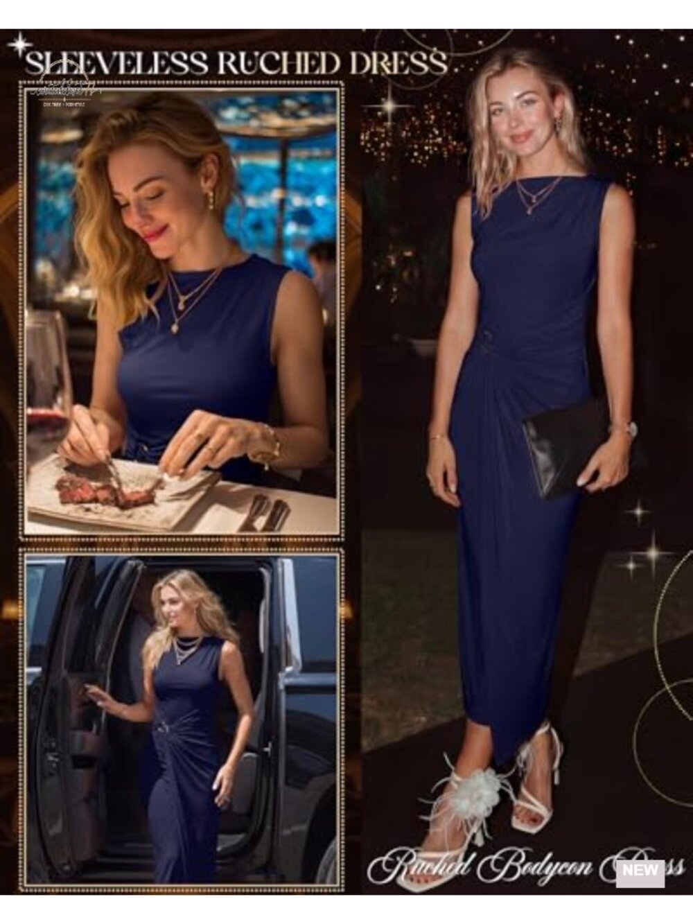 Women's Ruched Bodycon Maxi Dress Sleeveless Cocktail Party - Picture 2 of 6